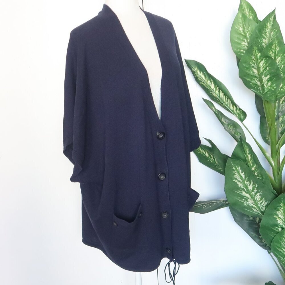 Jigsaw Navy Blue Knit Wool Cashmere Angora Button Front V-neck Sweater Cardigan - Picture 3 of 11
